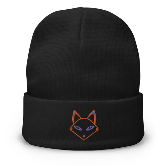 Neon Fox Head Orange - Black Beanie