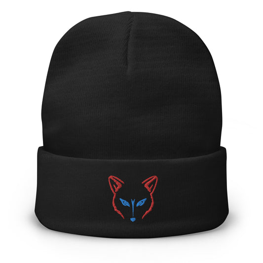 Neon Fox Head Red - Black Beanie