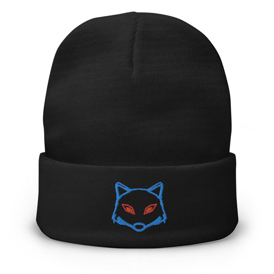 Neon Fox Head Blue - Black Beanie