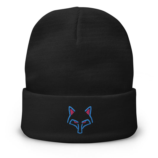 Neon Fox Head Purple - Black Beanie