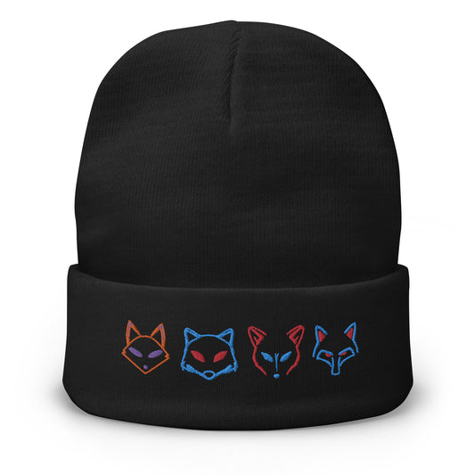 Neon Fox Heads - Black Beanie